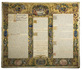 Beautifully illuminated and finely lettered manuscript altar canon on three wall panels